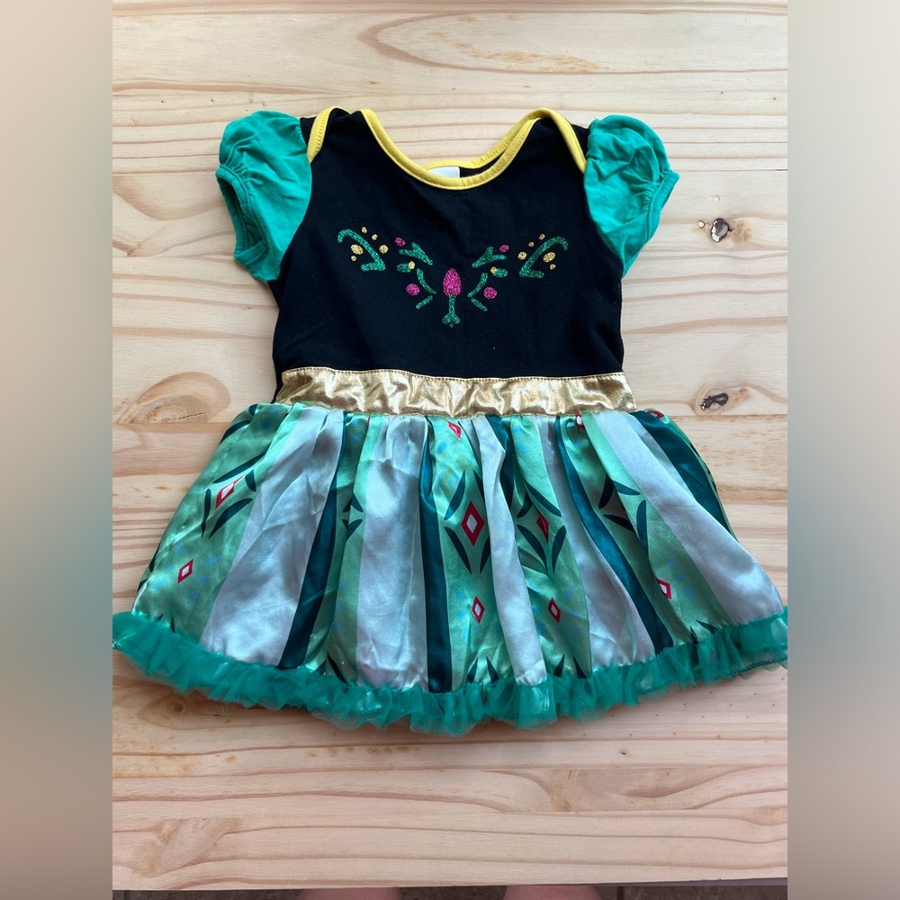 Girls Green Princess Costume Dress with Gold Accents Frozen Anna Disney 12m